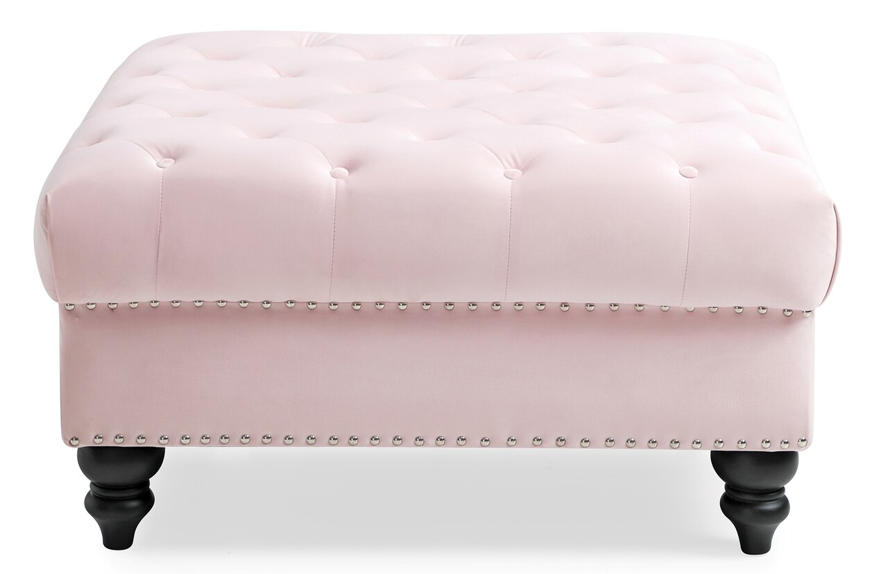 Contemporary Home Living Velvet Upholstered Tufted Ottoman - 35" - Pink